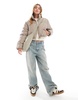 ASOS DESIGN cropped puffer jacket in mushroom