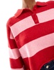 Bershka textured knitted polo sweater in red and pink stripe