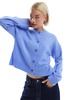 ASOS DESIGN boxy crew neck cardigan with side slit in baby blue