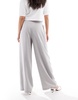 Bershka high waisted tie detail wide leg tailored pants in gray