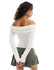 Bershka ribbed bardot top in ecru