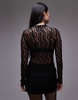 Topshop wave lace high neck top in black