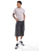 Brave Soul horizontal stripe T-shirt in dusty purple & white