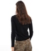 ONLY long sleeve lettuce hem top with pointelle in black