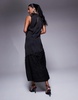 ASOS DESIGN asymmetric column fringe hem satin midi dress in black