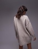 Topshop knitted oversized crew mini dress with exposed seam detail in oat