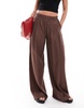 Bershka crinkle wide leg pants in brown