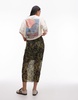 Topshop crinkle jersey midaxi skirt in green smudge print