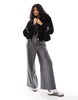 Bershka buckle detail faux fur jacket in black