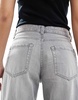Bershka ripped knee wide leg jeans in light gray