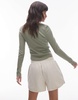 Topshop rib curve hem long sleeve tee in soft khaki