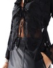 ONLY front tie sheer top with embroidery details in black