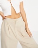 Stradivarius Petite wide leg relaxed dad pants in beige