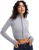 Bershka zip up ribbed sweater in gray