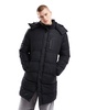 Brave Soul longline puffer jacket with detachable hood in black