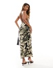 ASOS DESIGN halter midaxi dress with extreme cut out back detail in monochrome marble print