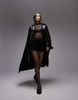 Topshop wave lace high neck top in black