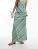 Topshop georgette maxi skirt in green diagonal stripe