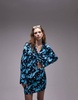 Topshop long sleeve tie up printed top in turquoise - part of a set