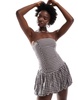 Bershka puffball mini dress in black & white plaid