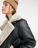 Stradivarius contrast borg collar aviator jacket in black