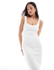 Bershka square neck midaxi dress in white