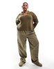 Brave Soul Plus V-neck polo sweater in khaki