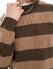 Another Influence chunky striped round neck sweater in brown