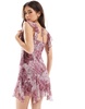 Bershka frill detail tie back mini dress in pink paisley