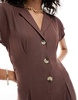 ASOS DESIGN collared linen button up jumpsuit in chocolate