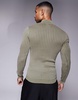 ASOS DESIGN knitted washed muscle rib quarter zip funnel sweater in khaki