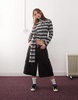 COLLUSION fitted cardigan in fluffy monochrome stripe with scarf