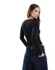 Brave Soul fitted button down long sleeve top in black