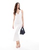 Bershka shaping plunge neck maxi dress in off white