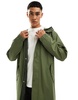ASOS DESIGN longline rubberized windbreaker jacket in khaki