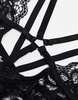 Ann Summers Obsession lace and fishnet plunge front crotchless bodysuit with strapping detail in black