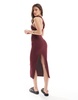 Bershka one shoulder knitted maxi dress in burgundy