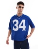 Bershka retro sports T-shirt in blue