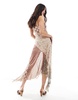 Bershka contrast plaid and floral maxi dress in neutral