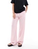 Bershka tie waist wide leg linen pants in pink