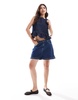 ASOS DESIGN denim frill hem top in indigo