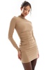 Bershka polyamide ruched front mini dress in brown