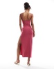 Bershka square neck ruched sides maxi dress in pink