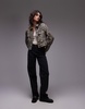 Mango leopard print denim jacket in brown