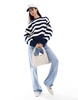 Bershka chunky crew neck sweater in navy & white stripe