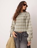 ASOS DESIGN shirred slash neck blouse in green plaid