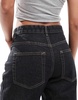 Bershka ultra wide leg contrast stitch jeans in black