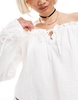 Bershka crinkle off the shoulder top in ecru