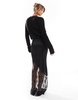 ASOS DESIGN satin maxi skirt with lace insert in black