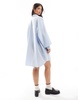 ASOS DESIGN oversized shirt dress with dropped pockets in blue and tan stripe